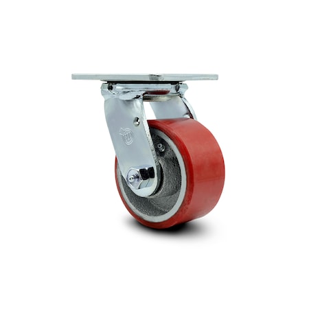 Service Caster 4 Inch Red Poly on Cast Iron Wheel Swivel Caster with Roller Bearing SCC SCC-30CS420-PUR-RS